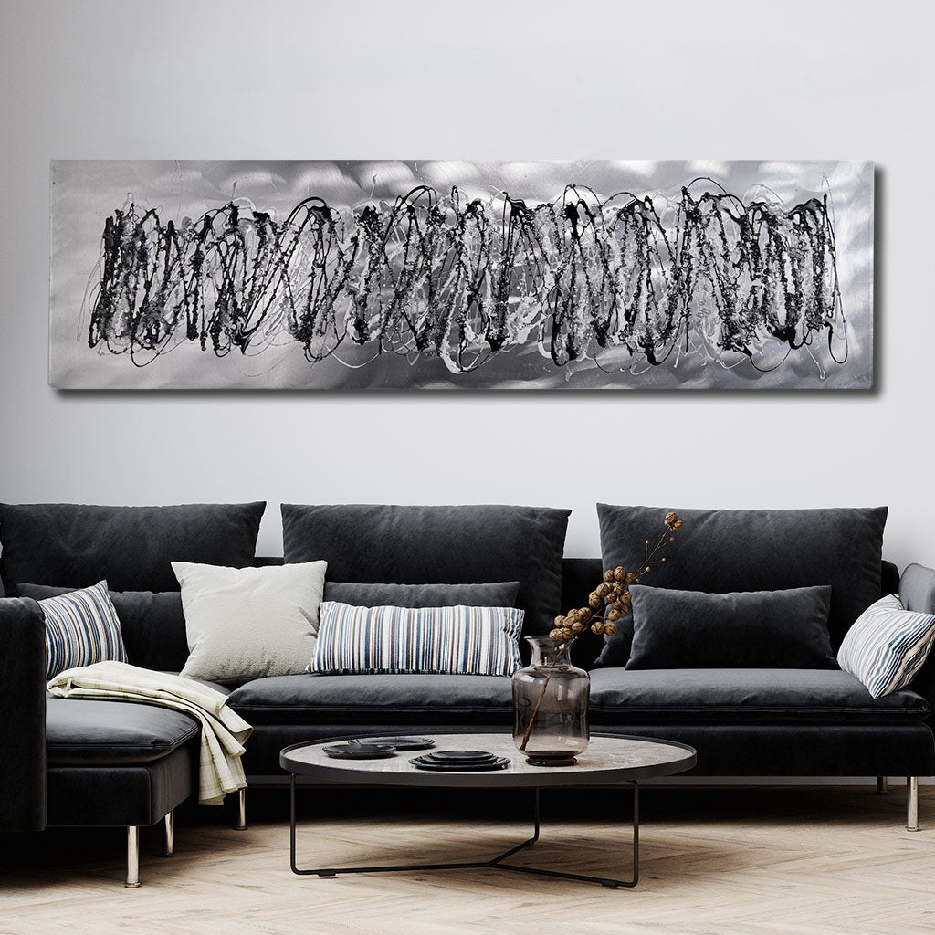 Zebra Hand Made Metal Wall Art | Black and white abstract striped resin and glass art on metal base