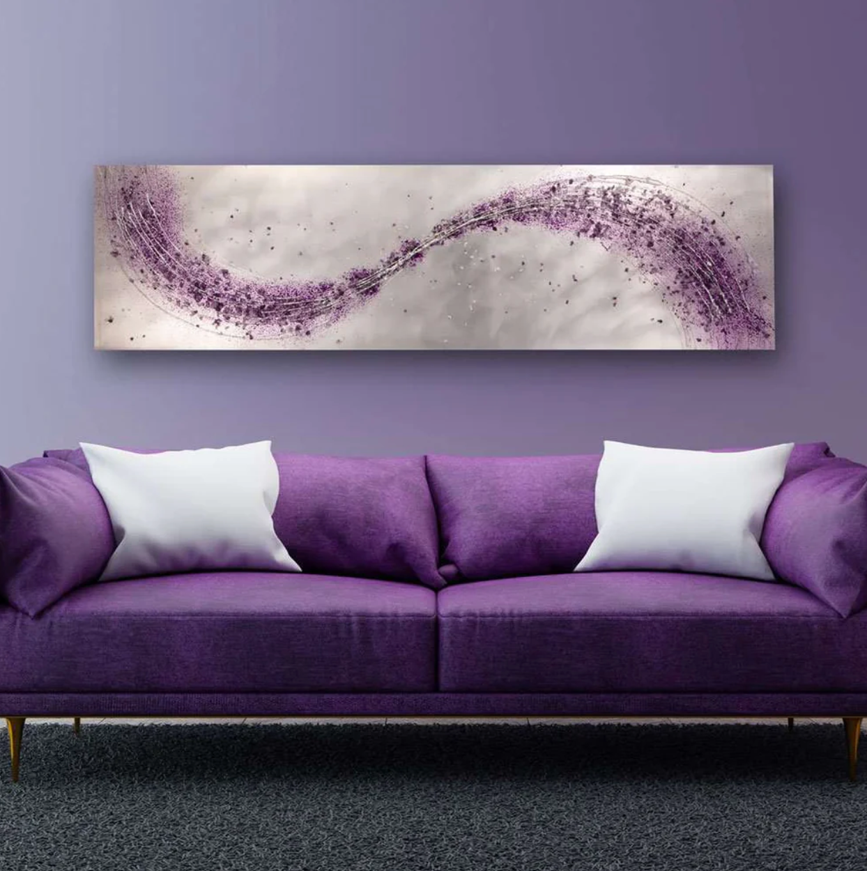 Original Metal Wall Art in Purple and Amarante with Hand-Thrown Resin, Recycled Glass and Aluminium Base