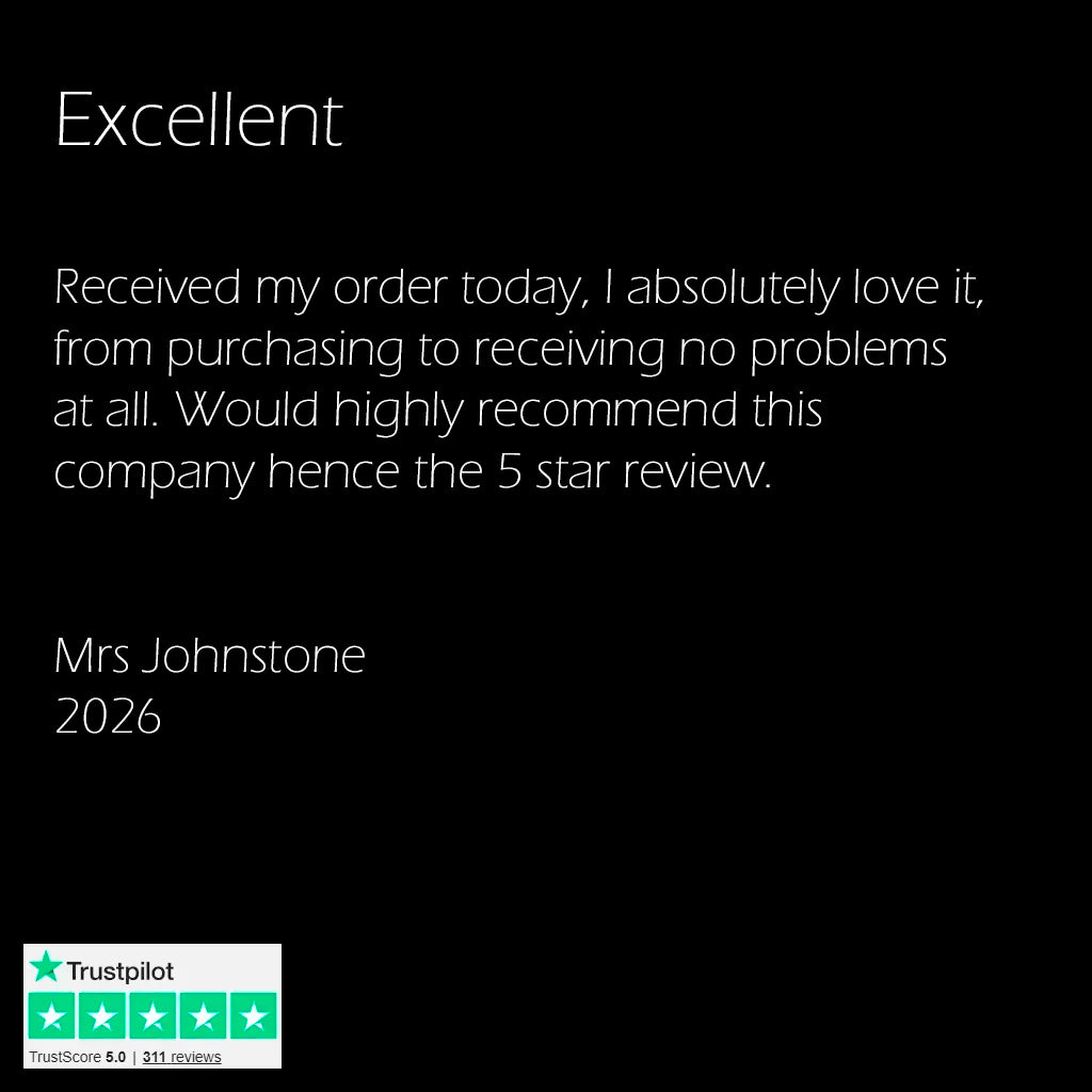 Positive review of a company with a 5-star Trustpilot rating on a black background