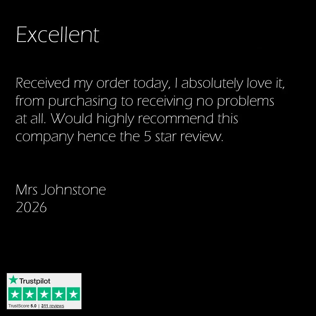 Positive review of a company with a 5-star Trustpilot rating on a black background