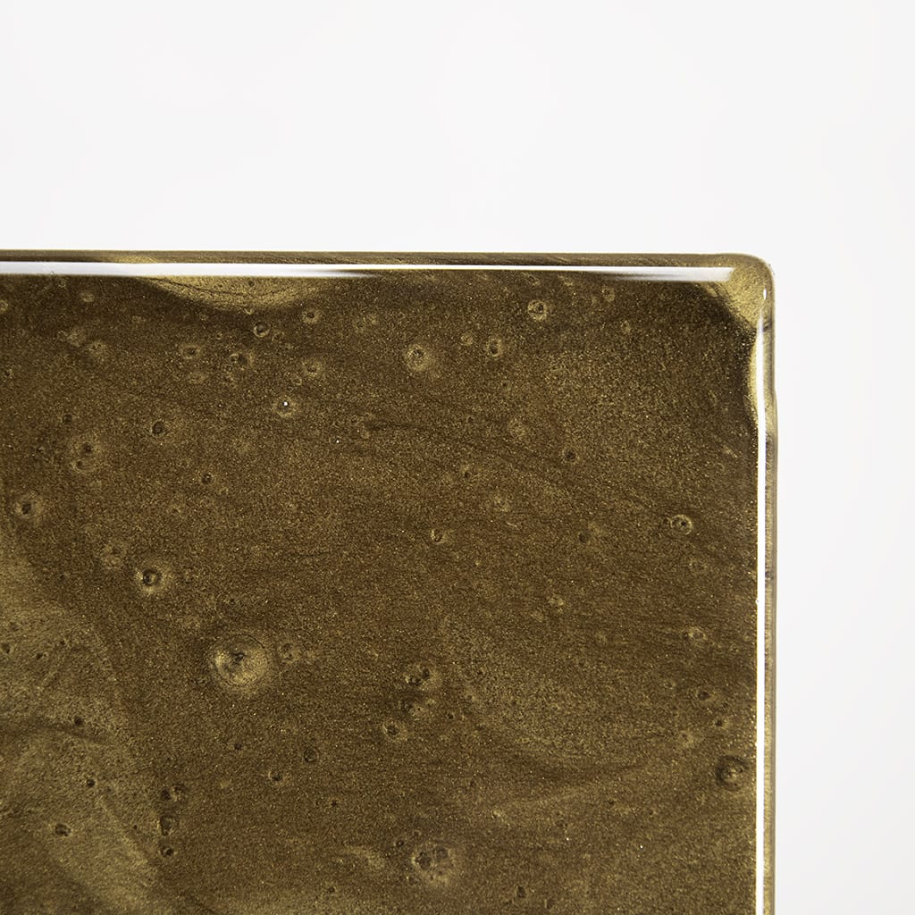 Closeup detail of the glossy finish on Luxury abstract gold resin wall art with a metallic finish on a dark bronze background, with gold highlights. handmade contemporary wall art by Elysian Bespoke