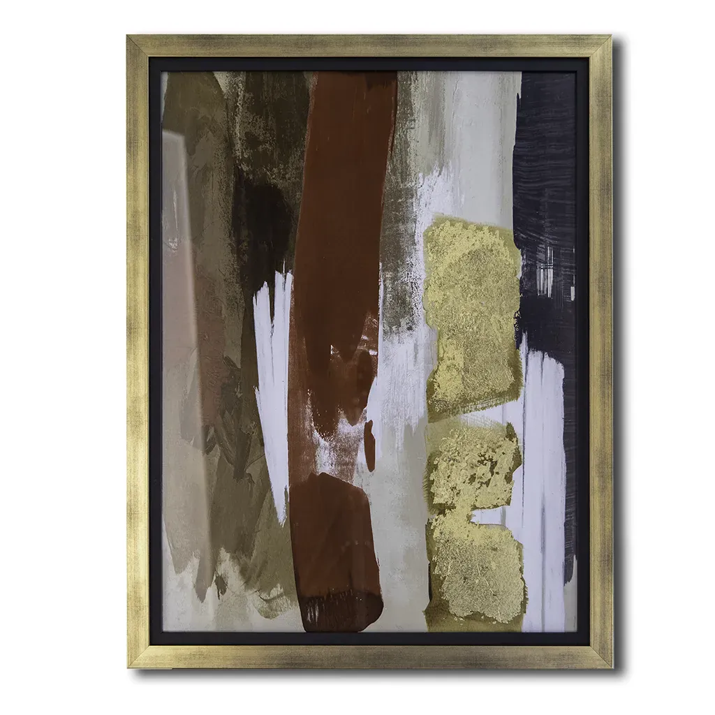 Earth & Gold Abstract Framed Wall Art in brushed gold frame for modern contemporary living room or bedroom.