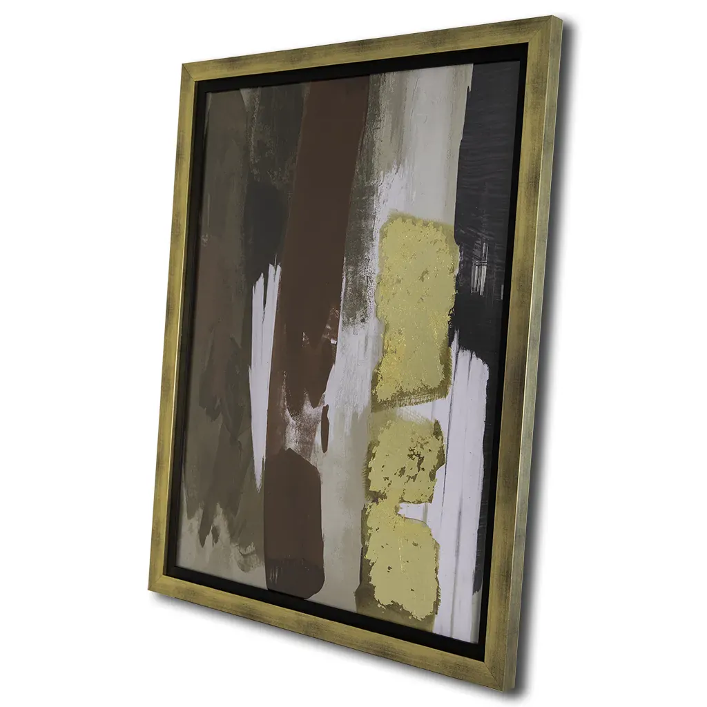 Brown, red & Gold Abstract Framed Wall Art in brushed gold frame for modern contemporary living room or bedroom.