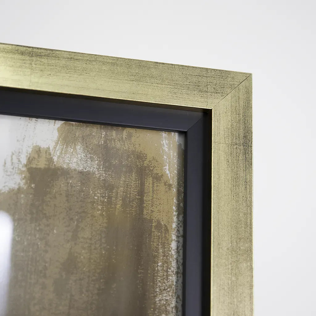 Earth & Gold Abstract Framed Wall Art in brushed gold frame for modern contemporary living room or bedroom.