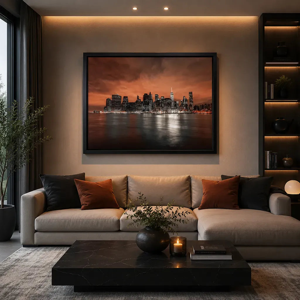 New York Skyline At Sunset Framed Wall Art