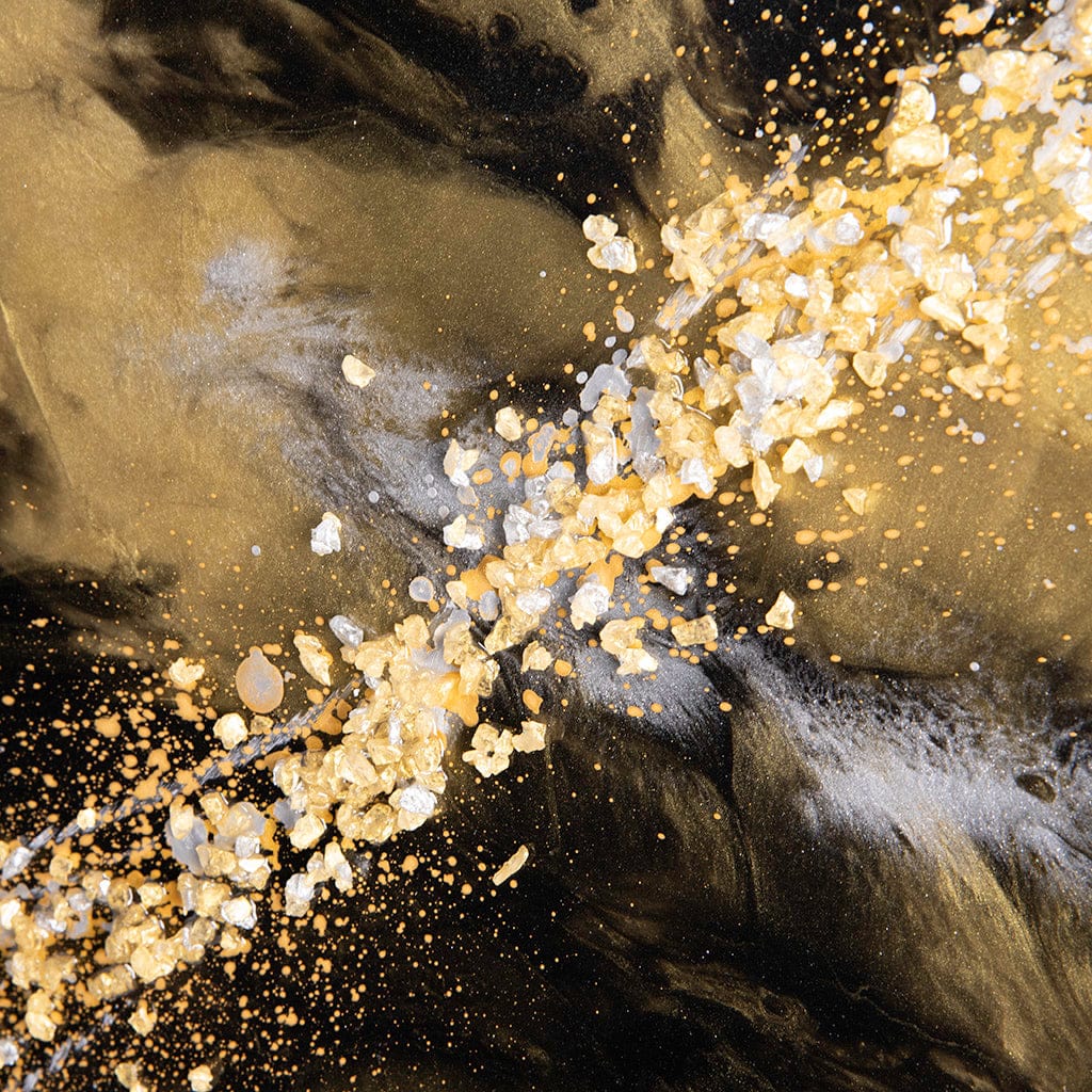 Close up of wall art texture - luxury handmade wall art with resin, glass and gold leaf