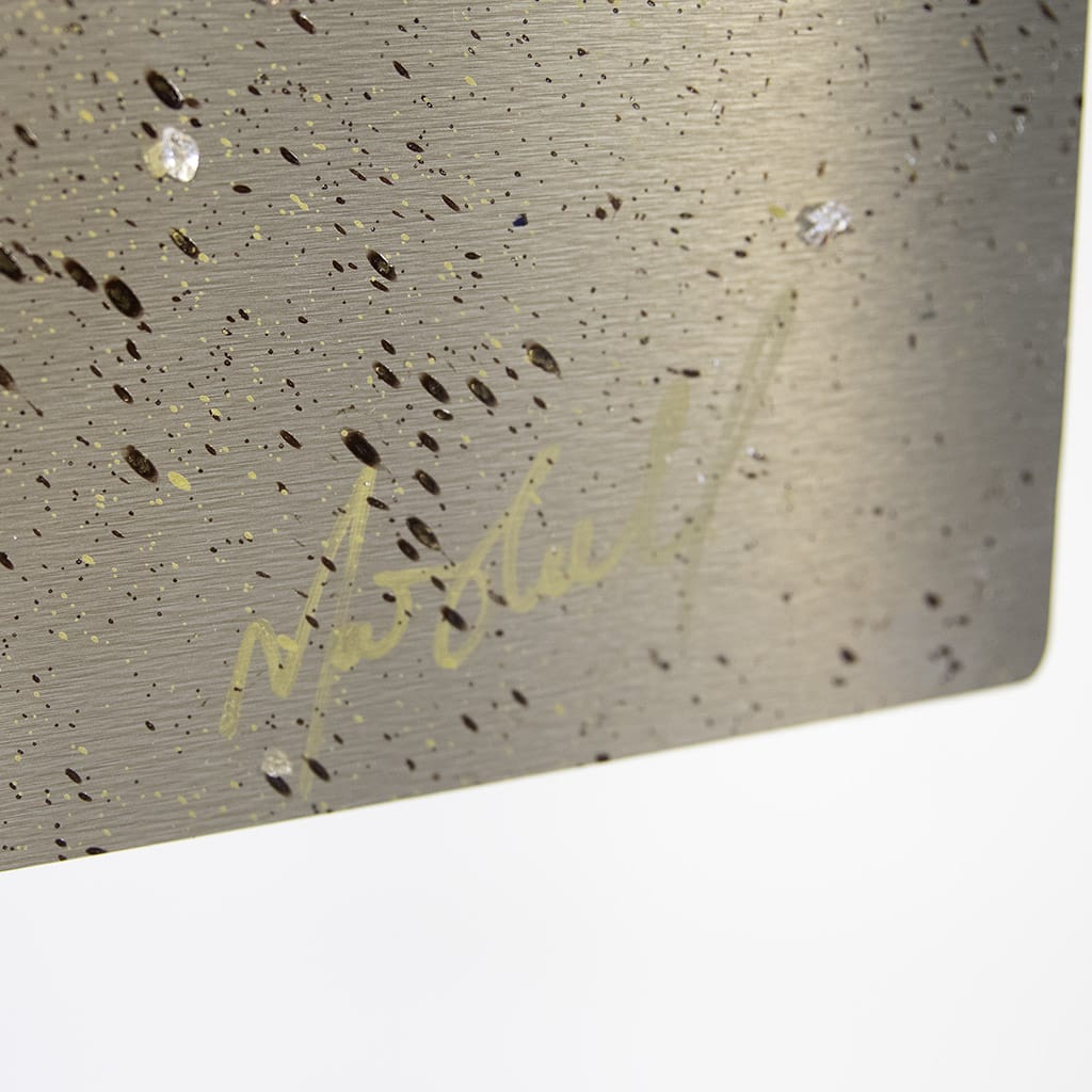 close up of Luxury gold and brown textured abstract metal wall art with gold leaf detail and sculptural design. Handmade and signed by Paul Marshall at elysian bespoke