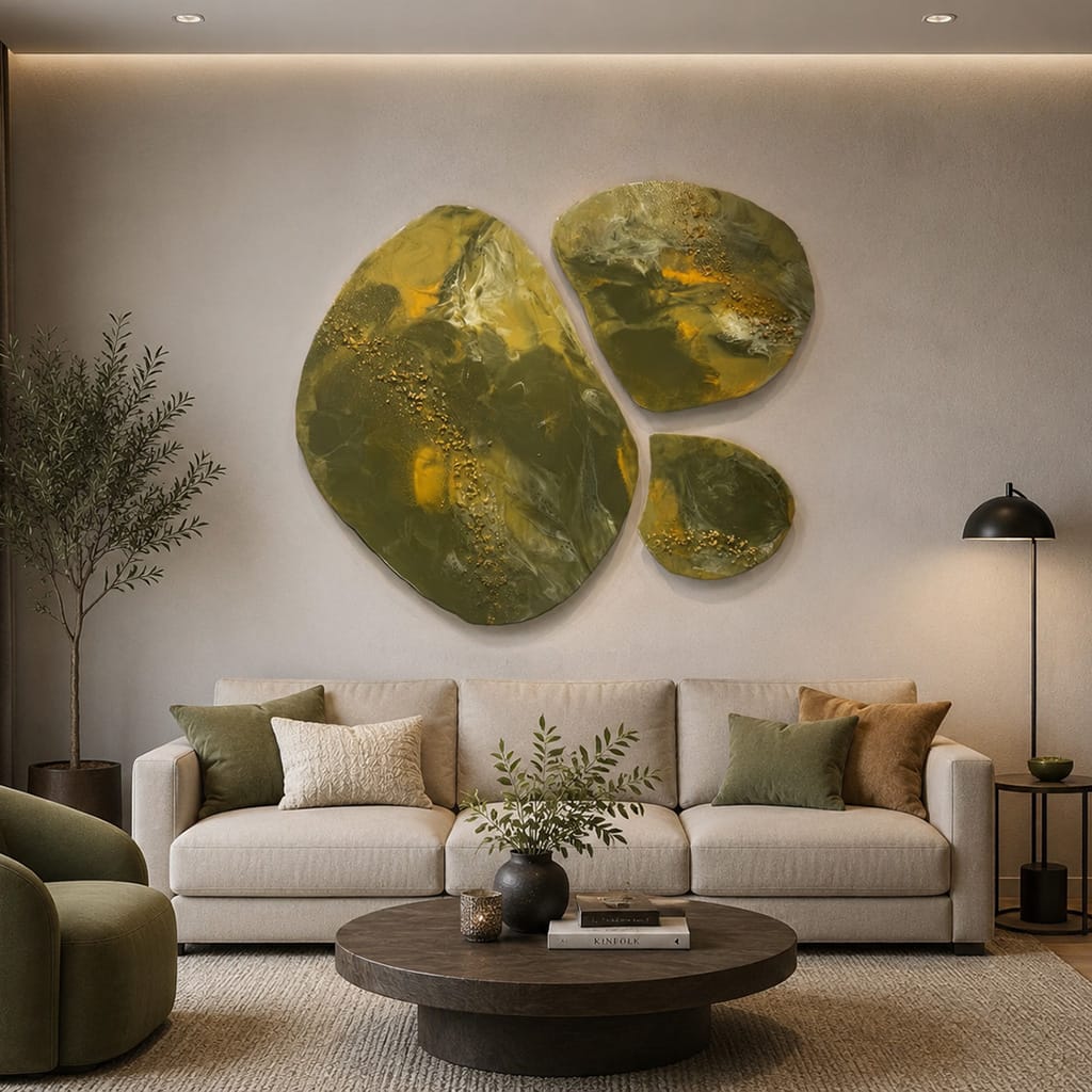 Stepping Stones, Green and Gold Wall Art