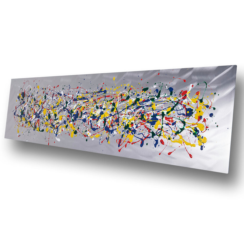 Multicoloured Liquid metal wall art, by elysian bespoke. Hand made in England