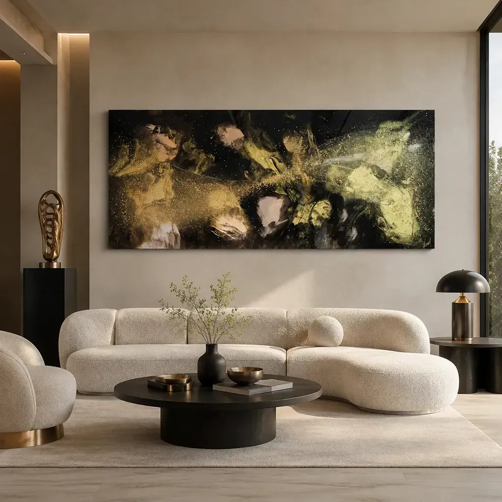One-Off Original Black, Gold & Bronze Abstract Artwork – 300cm × 125cm