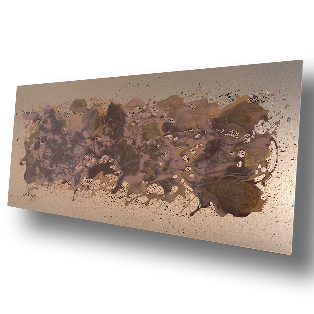 modern resin artwork on metal wall art in browns and chocolate colours, hand made in the UK