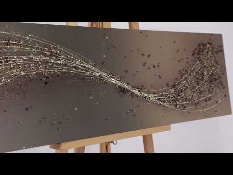 Bronze metal wall art with gold highlights, in a modern lounge. Hand made in the UK