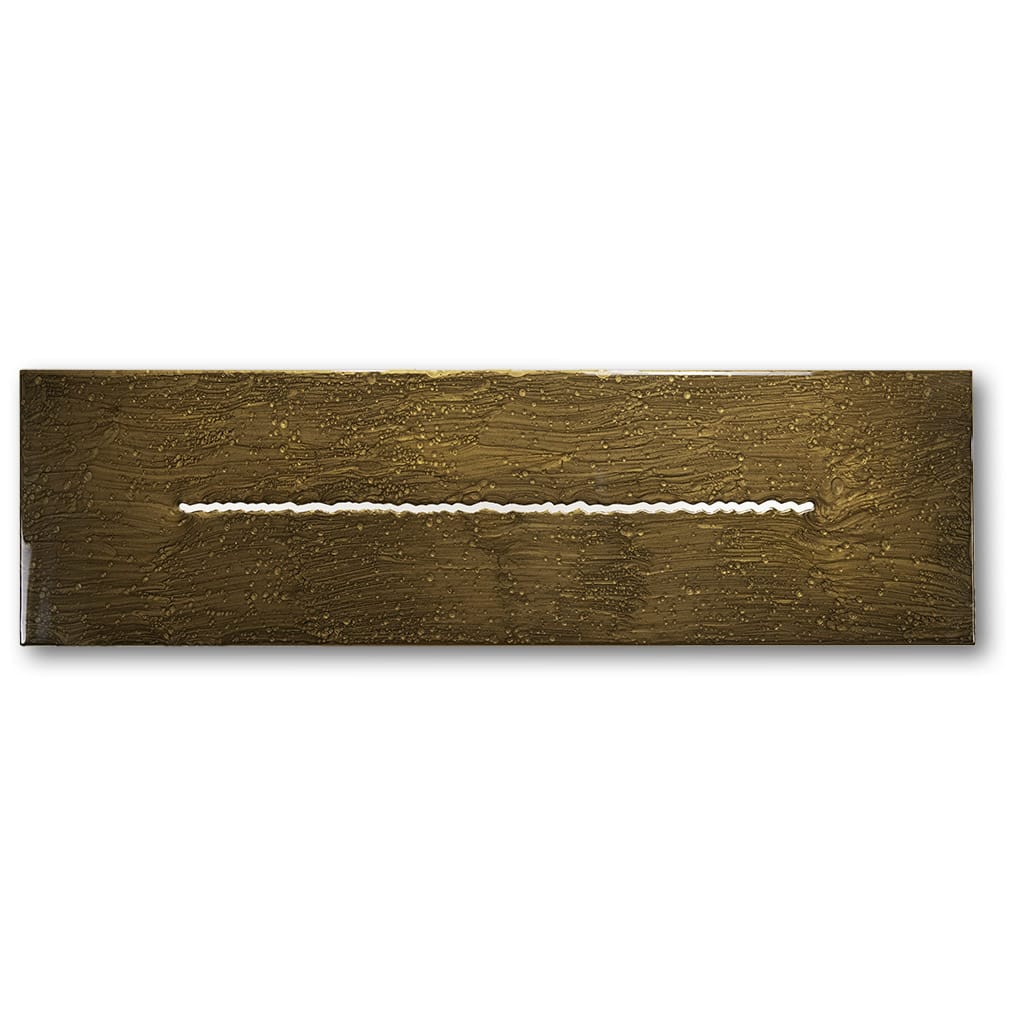 Handmade contemporary bronze resin wall art with a glossy metallic finish. See through art with a minimalist slot | luxury abstract wall art by Elysain bespoke.