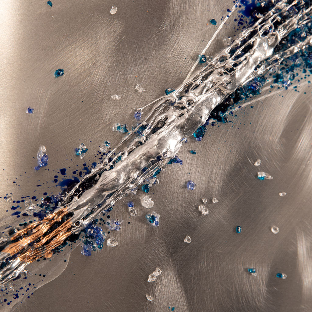 Lithium Aqua Blue Abstract Metal Wall Art Painting Canvas