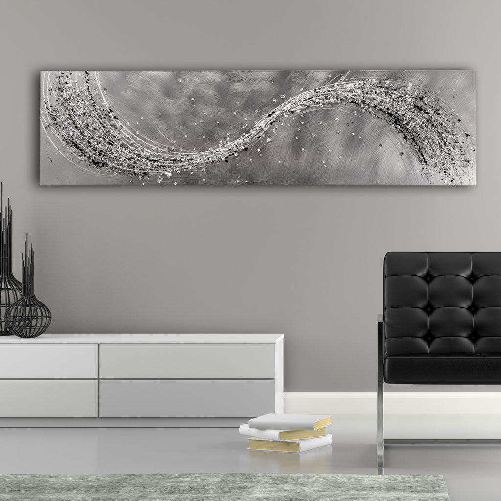 Lithium Mono Wave Aluminium Silver Metal Wall Art | Abstract Acrylic Glass Wall Art