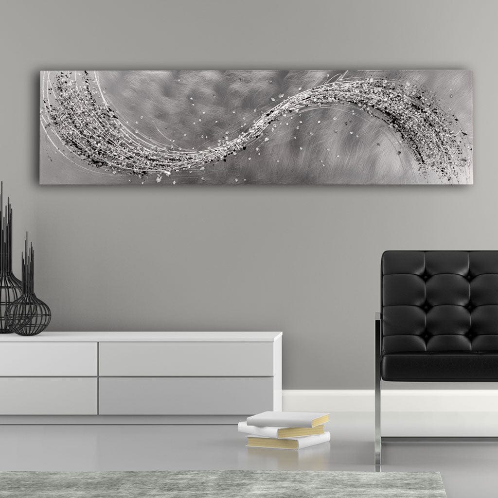 Lithium Mono Wave Aluminium Silver Metal Wall Art | Abstract Acrylic Glass Wall Art