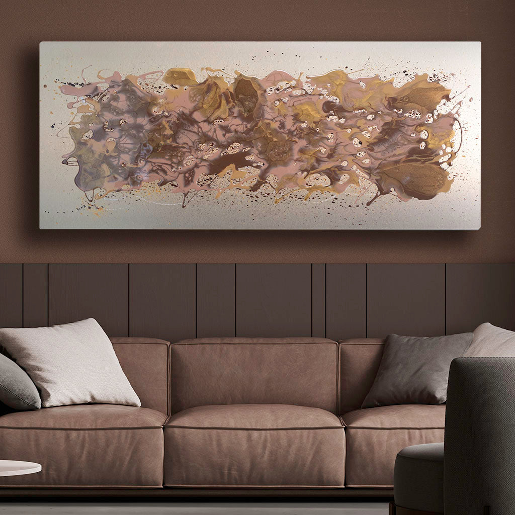 Mocha resin metal wall art over a modern sofa. hand made in yorkshire 