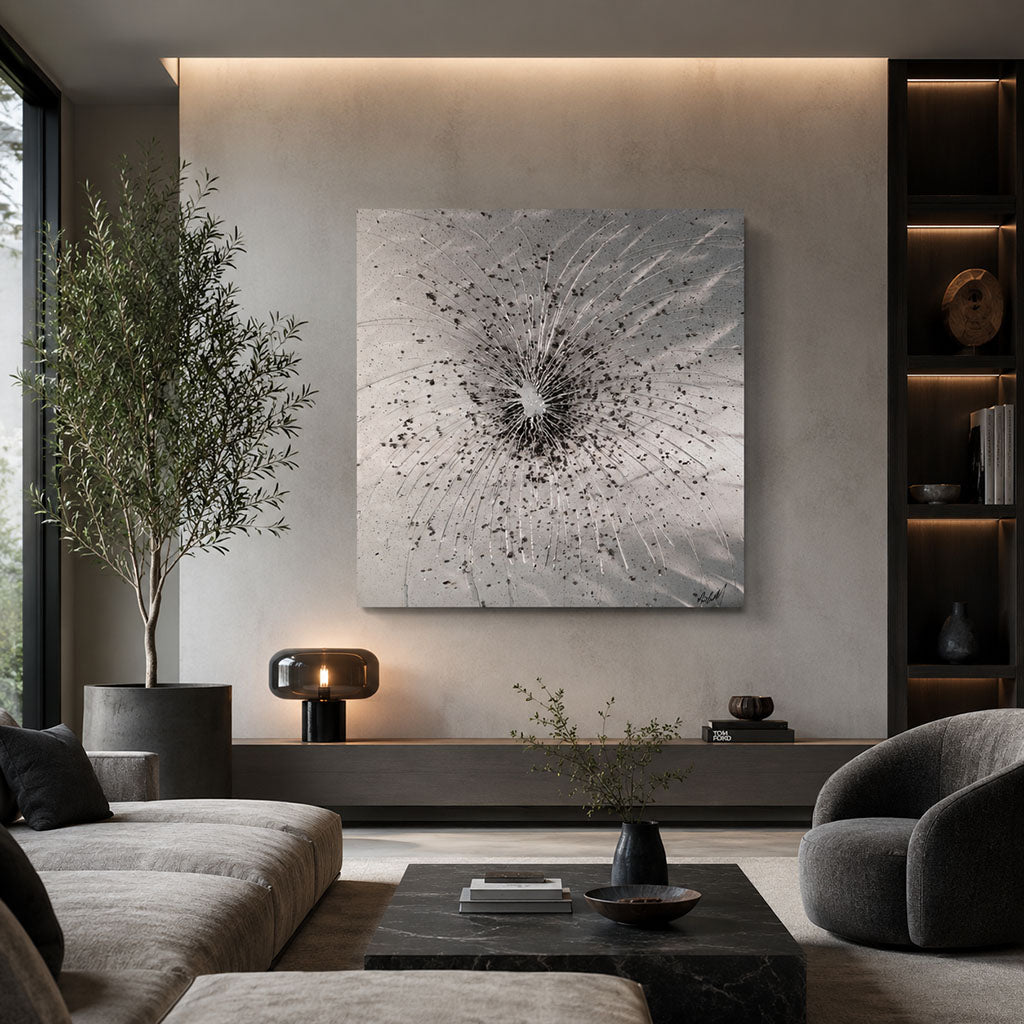 Silver Burst, Luxury Contemporary Abstract Wall Art