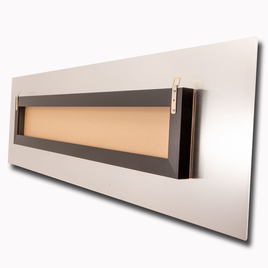 back of a silver metal wall art panel showing how it can hang
