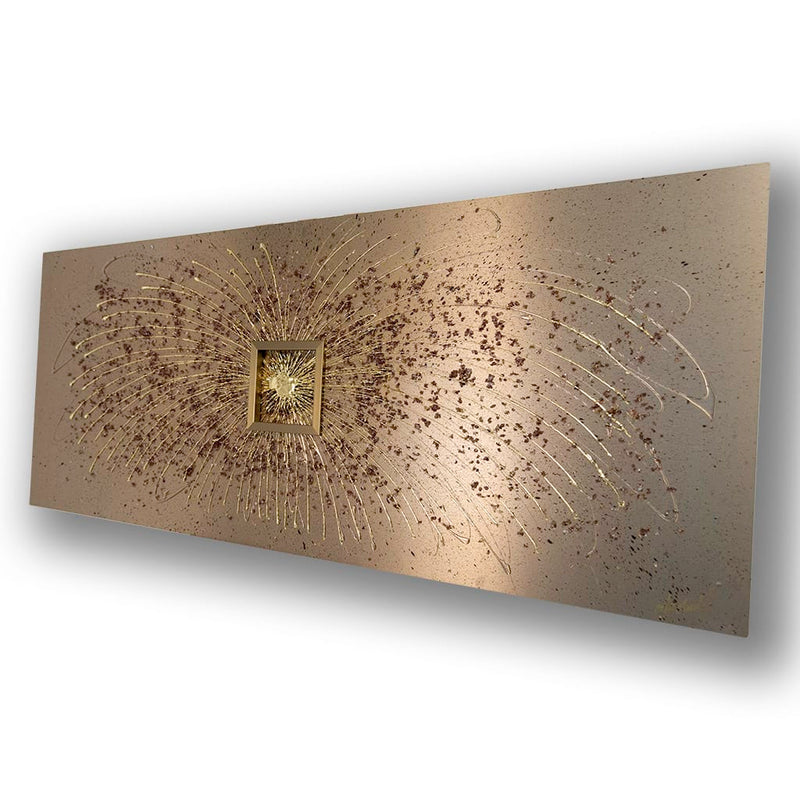 Luxury gold textured abstract metal wall art with gold leaf detail and sculptural design. Handmade by elysian bespoke 