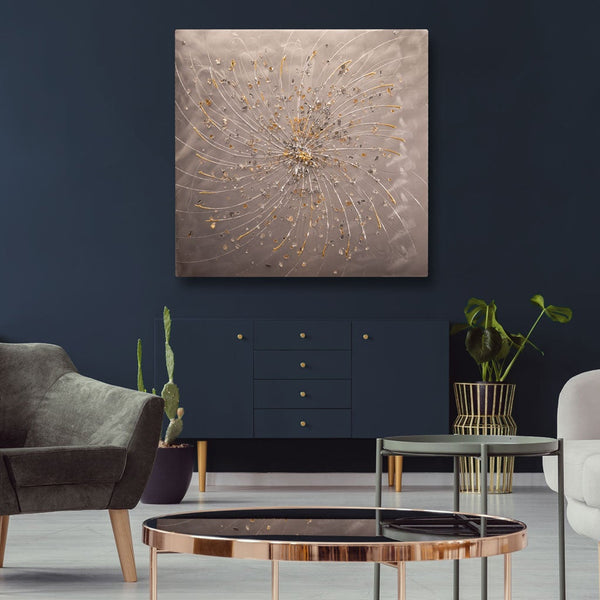 Silver Square Metal Wall Art UK Abstract, Refined Wave Elysian Bespoke