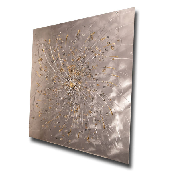 Silver Square Metal Wall Art UK Abstract, Refined Wave Elysian Bespoke